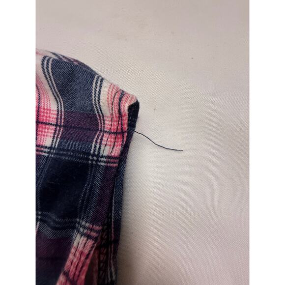 Vintage POMELO USA Large Plaid female top blouse front tie on waist  buttons - Picture 7 of 8